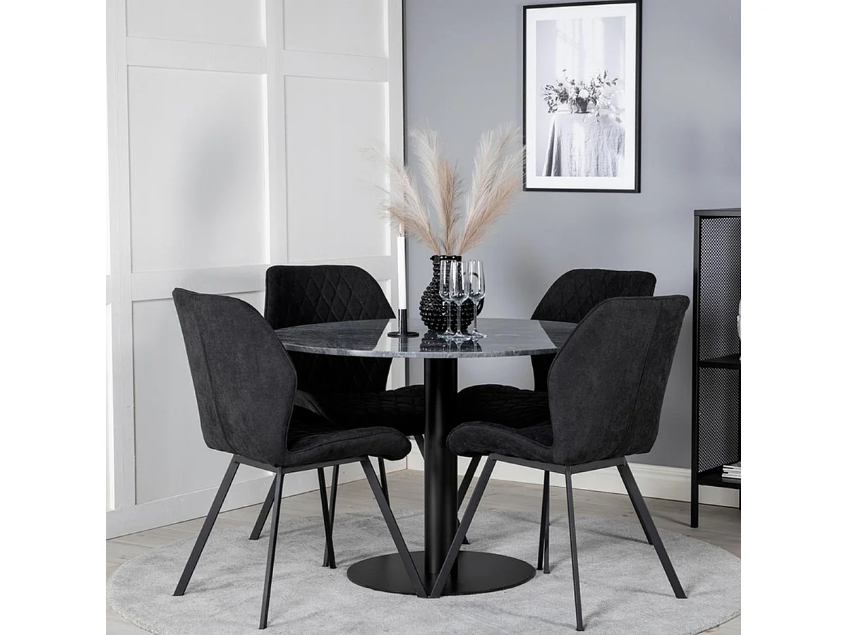 Ensemble Table à Manger & 4 Chaises "Estelle & Gemma" 106cm Gris Foncé & Noir
