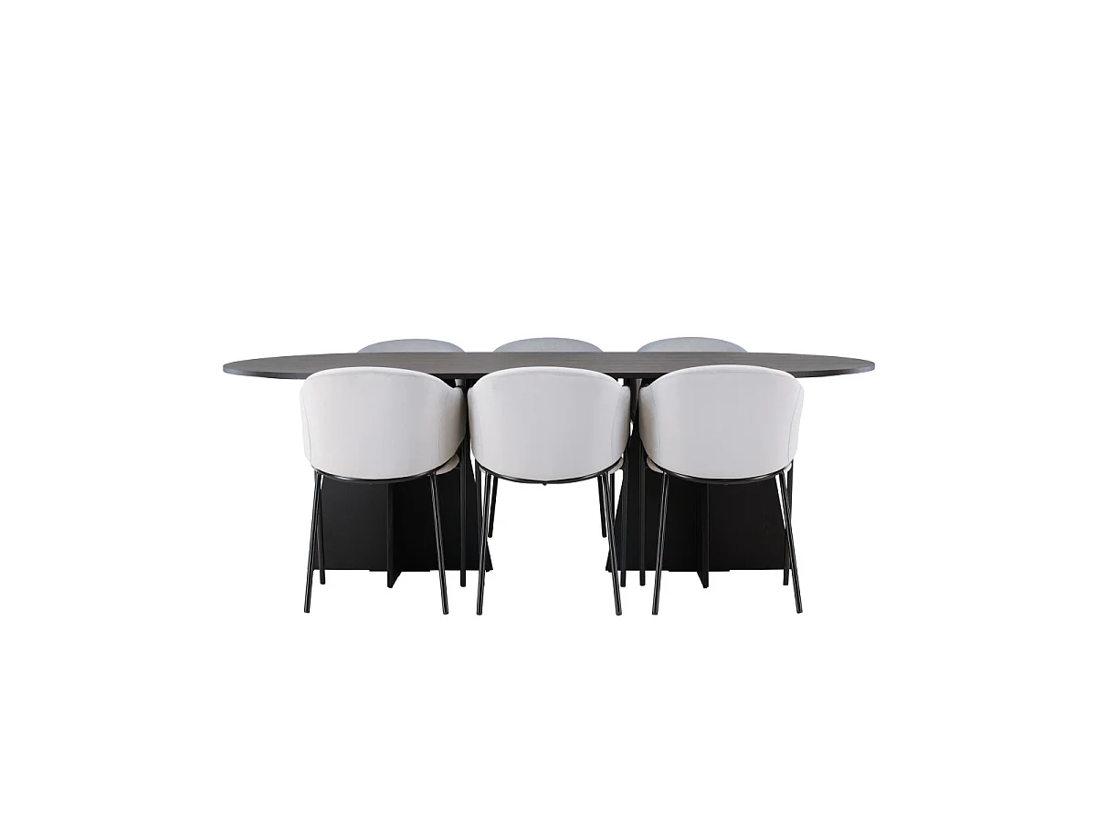 Ensemble Table à Manger & 6 Chaises "Bootcut & Evelina" 230cm Noir & Gris