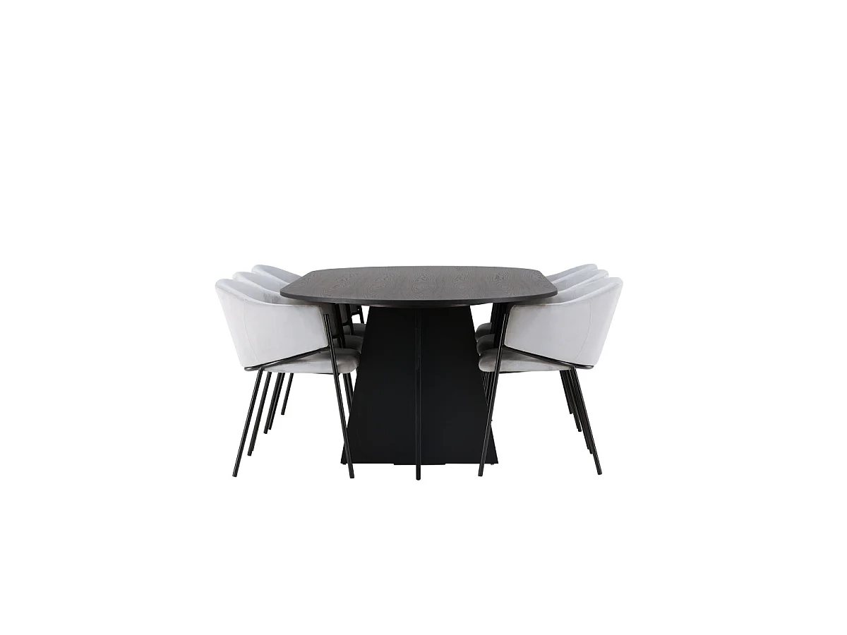 Ensemble Table à Manger & 6 Chaises "Bootcut & Evelina" 230cm Noir & Gris