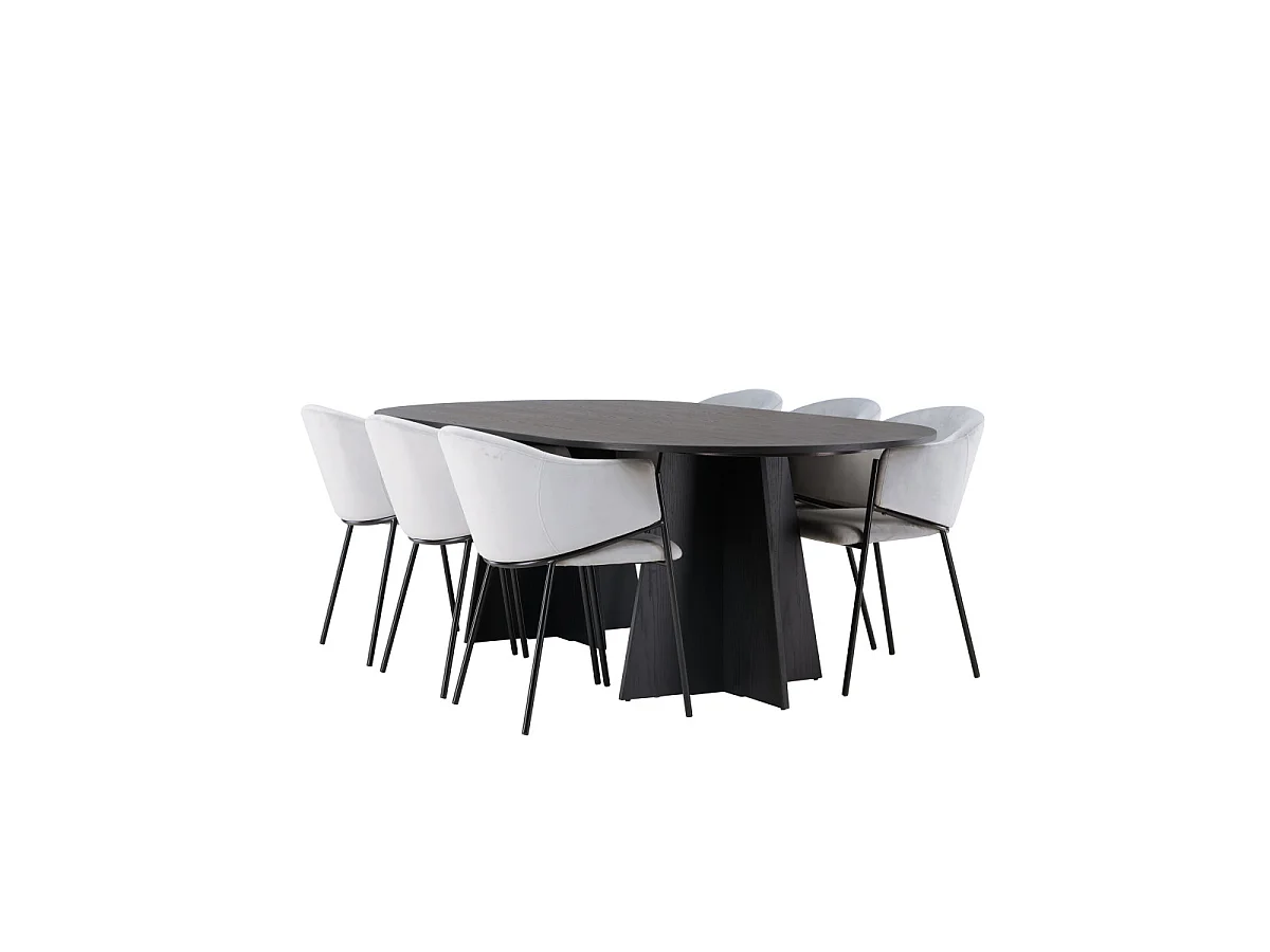 Ensemble Table à Manger & 6 Chaises "Bootcut & Evelina" 230cm Noir & Gris