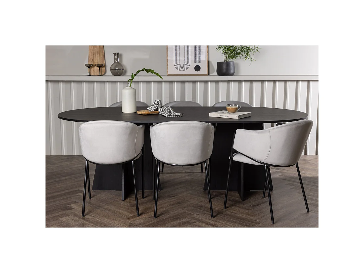 Ensemble Table à Manger & 6 Chaises "Bootcut & Evelina" 230cm Noir & Gris