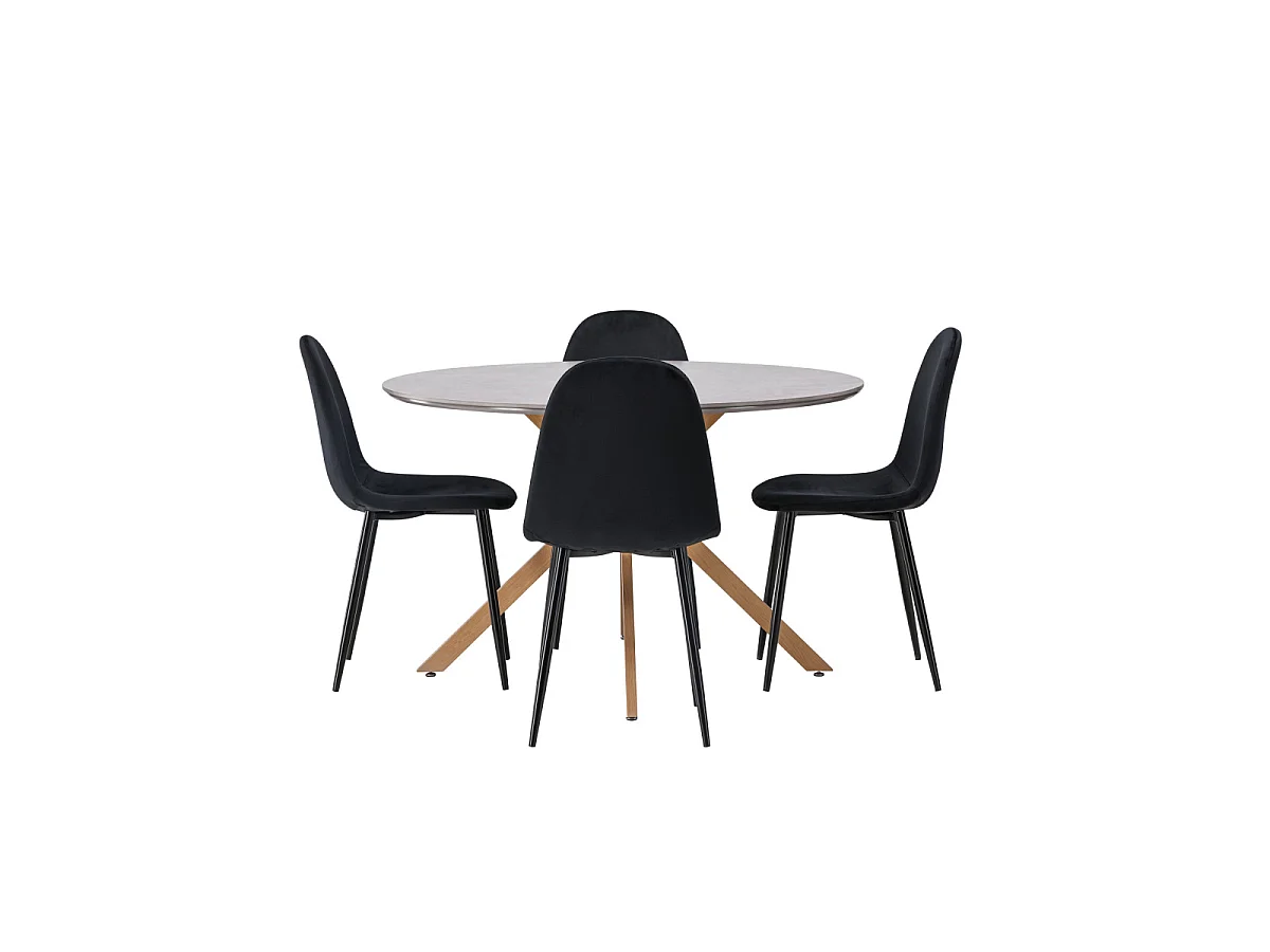 Ensemble Table à Manger & 4 Chaises "Piazza & Polar" 120cm Gris & Noir