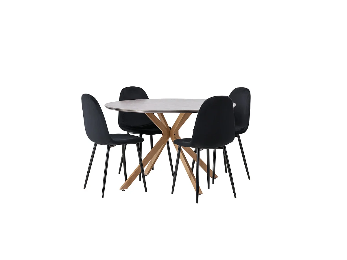 Ensemble Table à Manger & 4 Chaises "Piazza & Polar" 120cm Gris & Noir