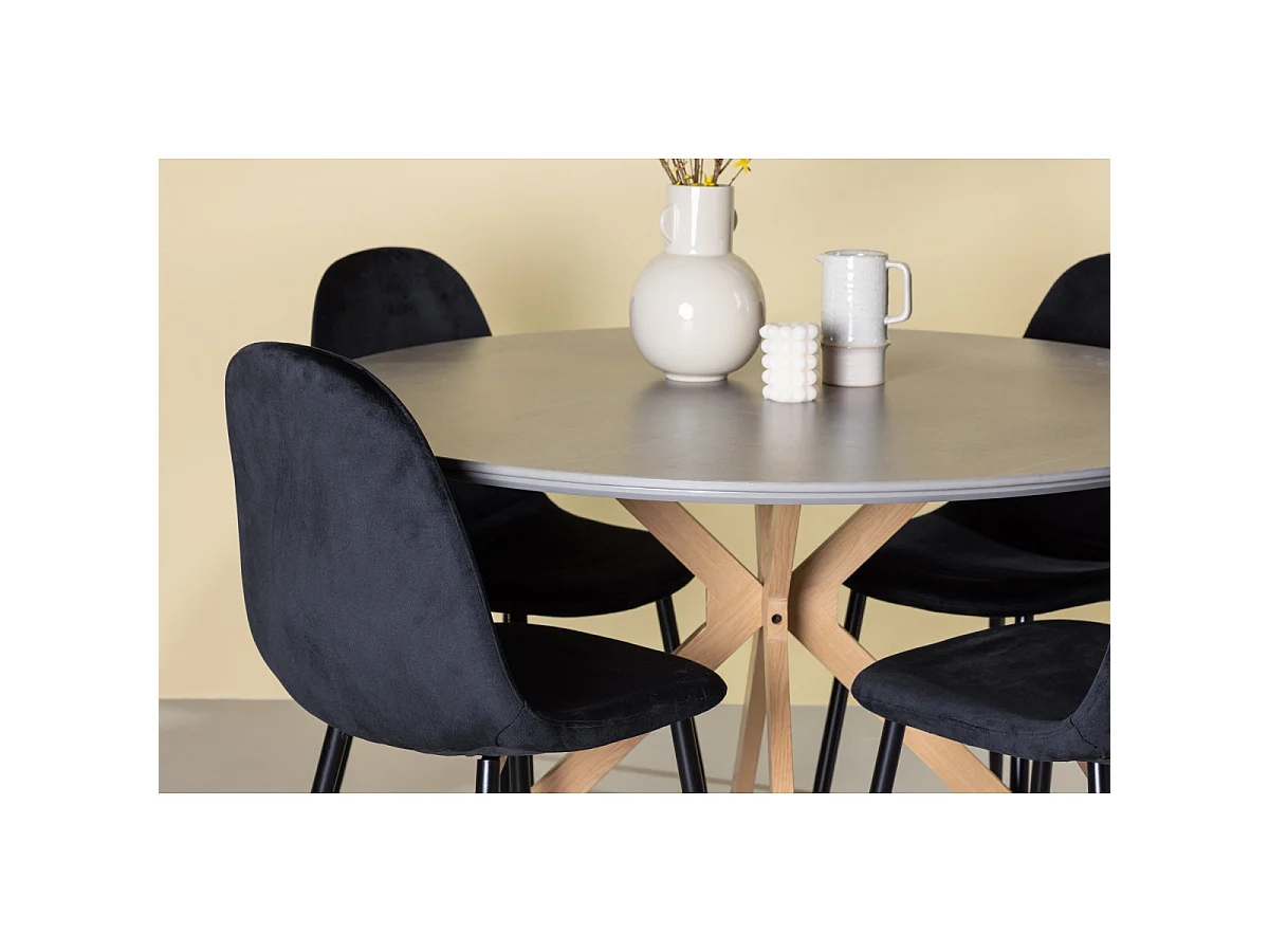 Ensemble Table à Manger & 4 Chaises "Piazza & Polar" 120cm Gris & Noir