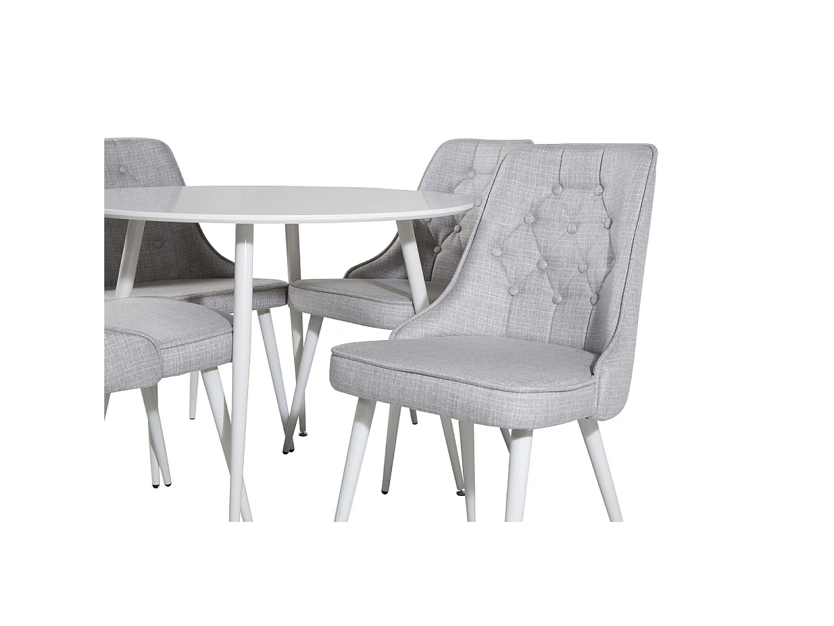 Ensemble Table à Manger & 4 Chaises "Plaza & Deluxe" 100cm Blanc & Gris