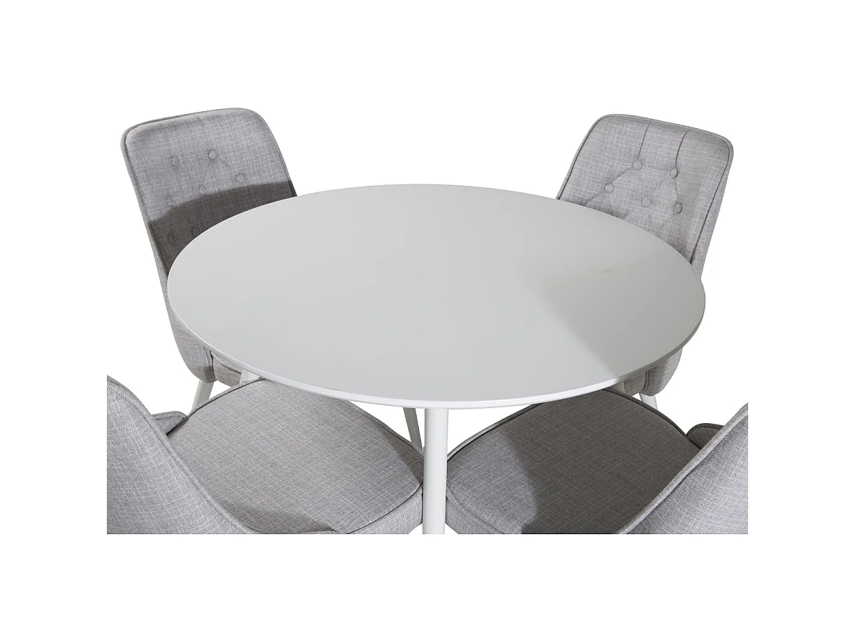 Ensemble Table à Manger & 4 Chaises "Plaza & Deluxe" 100cm Blanc & Gris