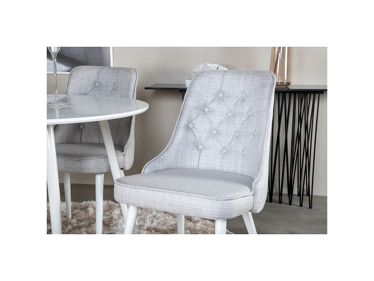 Ensemble Table à Manger & 4 Chaises "Plaza & Deluxe" 100cm Blanc & Gris