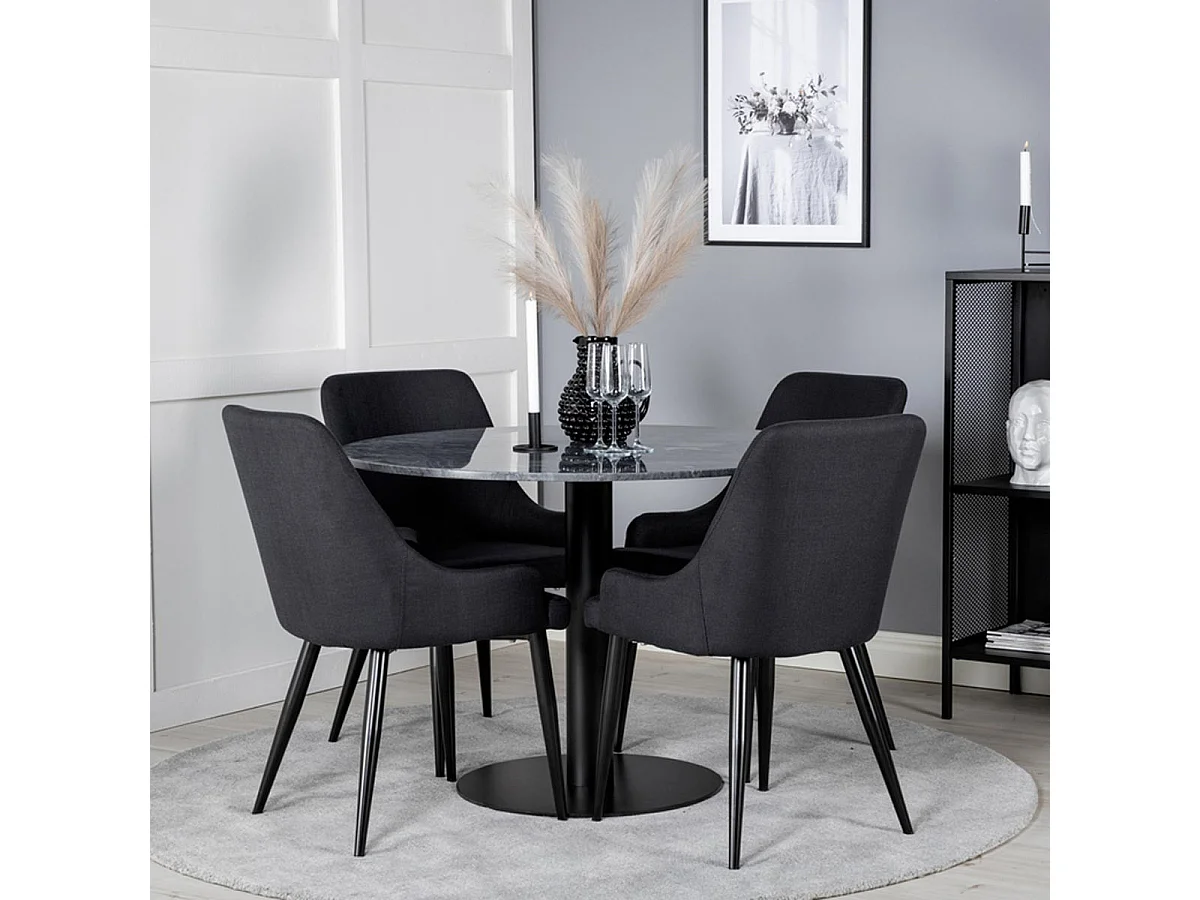 Ensemble Table à Manger & 4 Chaises "Estelle & Plaza" 106cm Gris Foncé & Noir