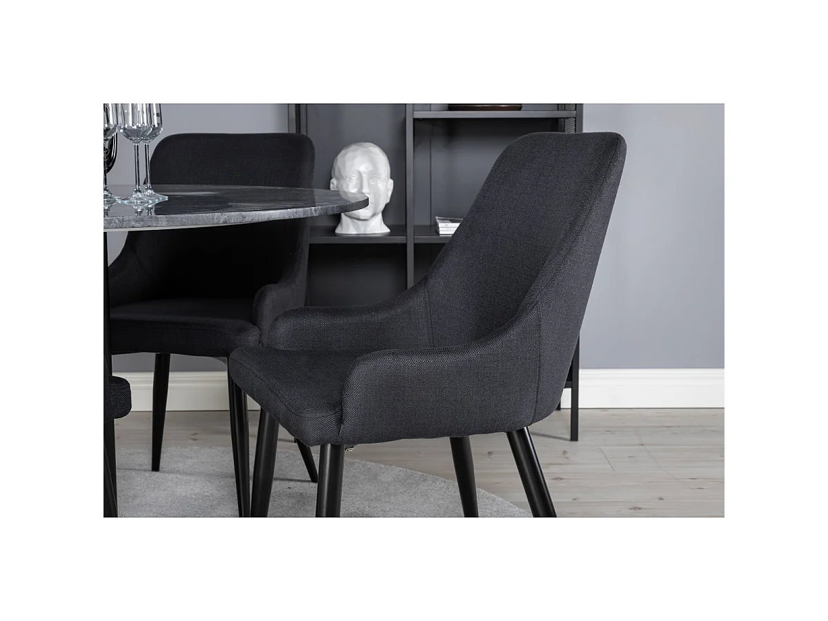 Ensemble Table à Manger & 4 Chaises "Estelle & Plaza" 106cm Gris Foncé & Noir