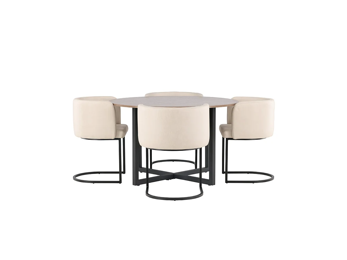 Ensemble Table à Manger & 4 Chaises "Durango & Simrishamn" 120cm Noyer & Beige