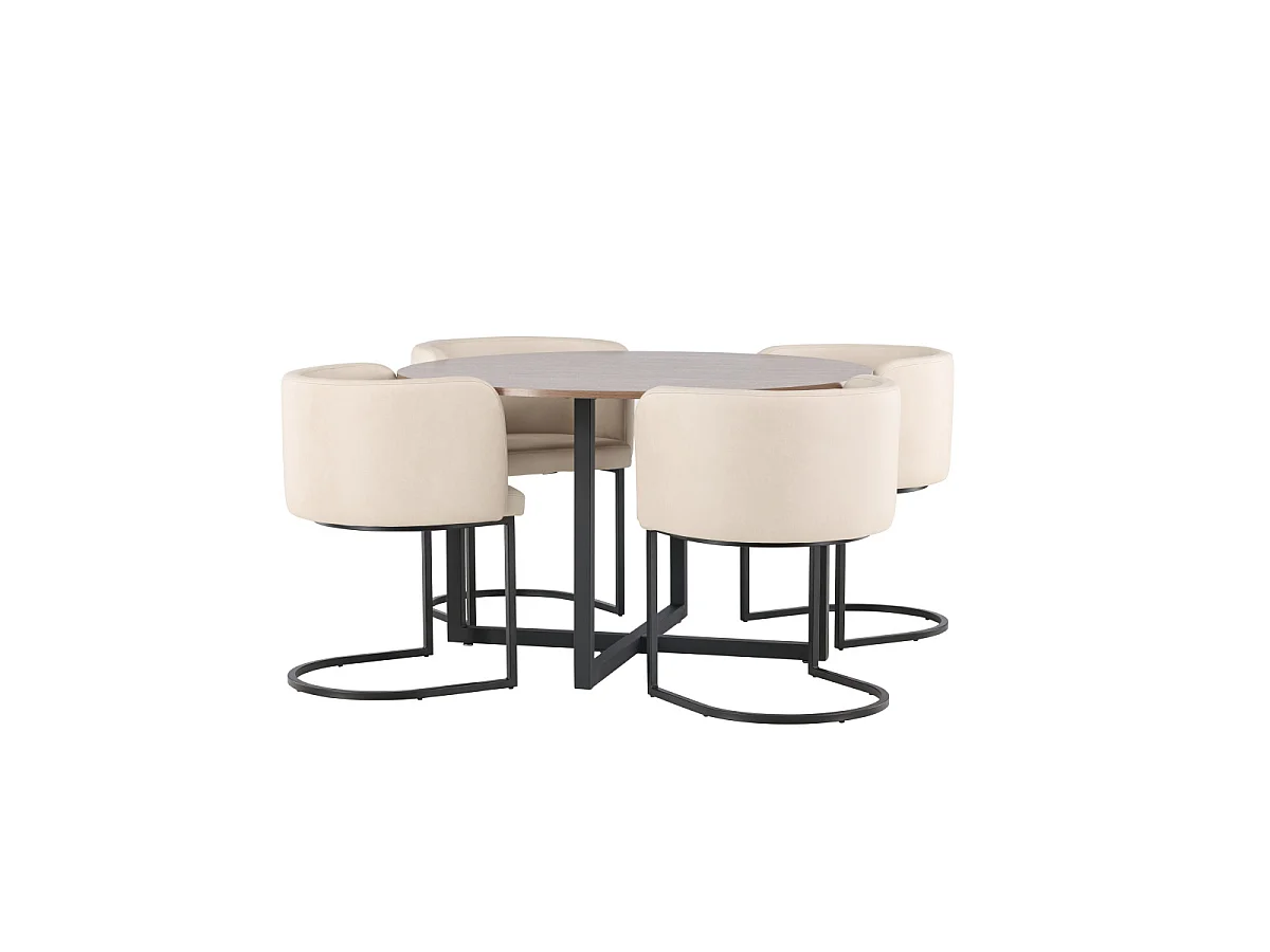 Ensemble Table à Manger & 4 Chaises "Durango & Simrishamn" 120cm Noyer & Beige