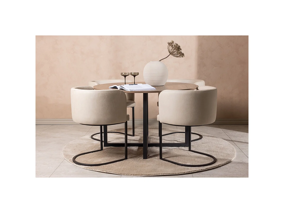 Ensemble Table à Manger & 4 Chaises "Durango & Simrishamn" 120cm Noyer & Beige