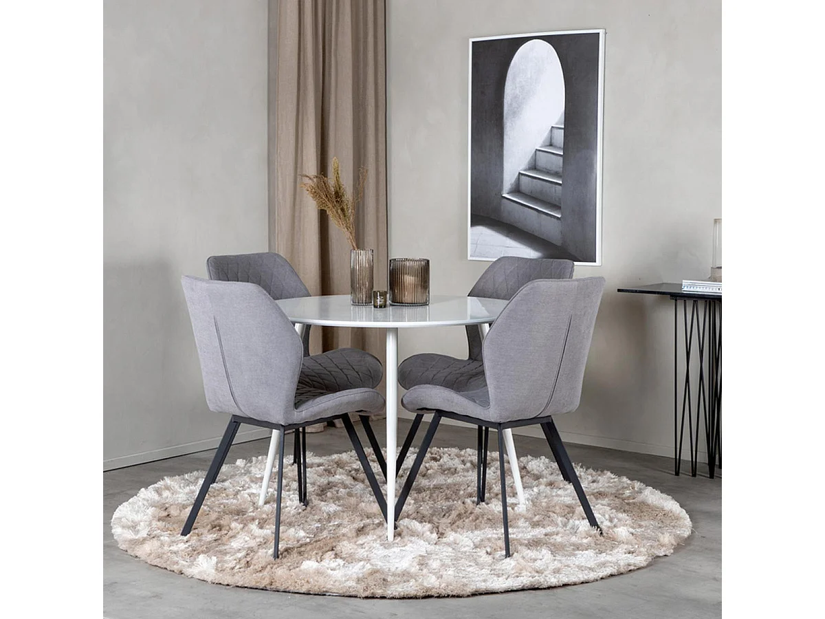 Ensemble Table à Manger & 4 Chaises "Plaza & Gemma" 100cm Blanc & Gris