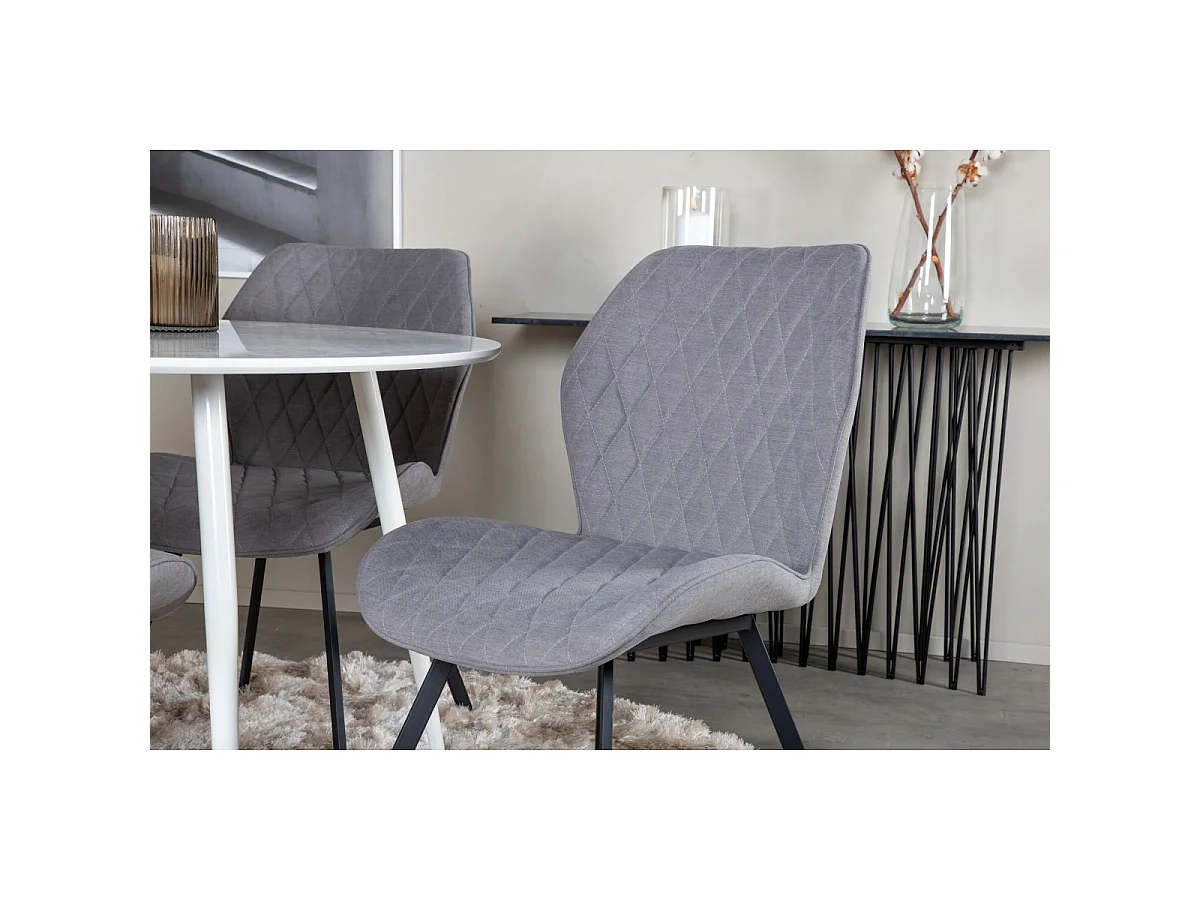 Ensemble Table à Manger & 4 Chaises "Plaza & Gemma" 100cm Blanc & Gris