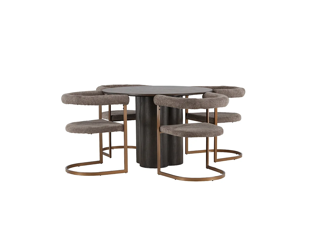 Ensemble Table à Manger & 4 Chaises "Olivia & Morning" 110cm Moka & Marron