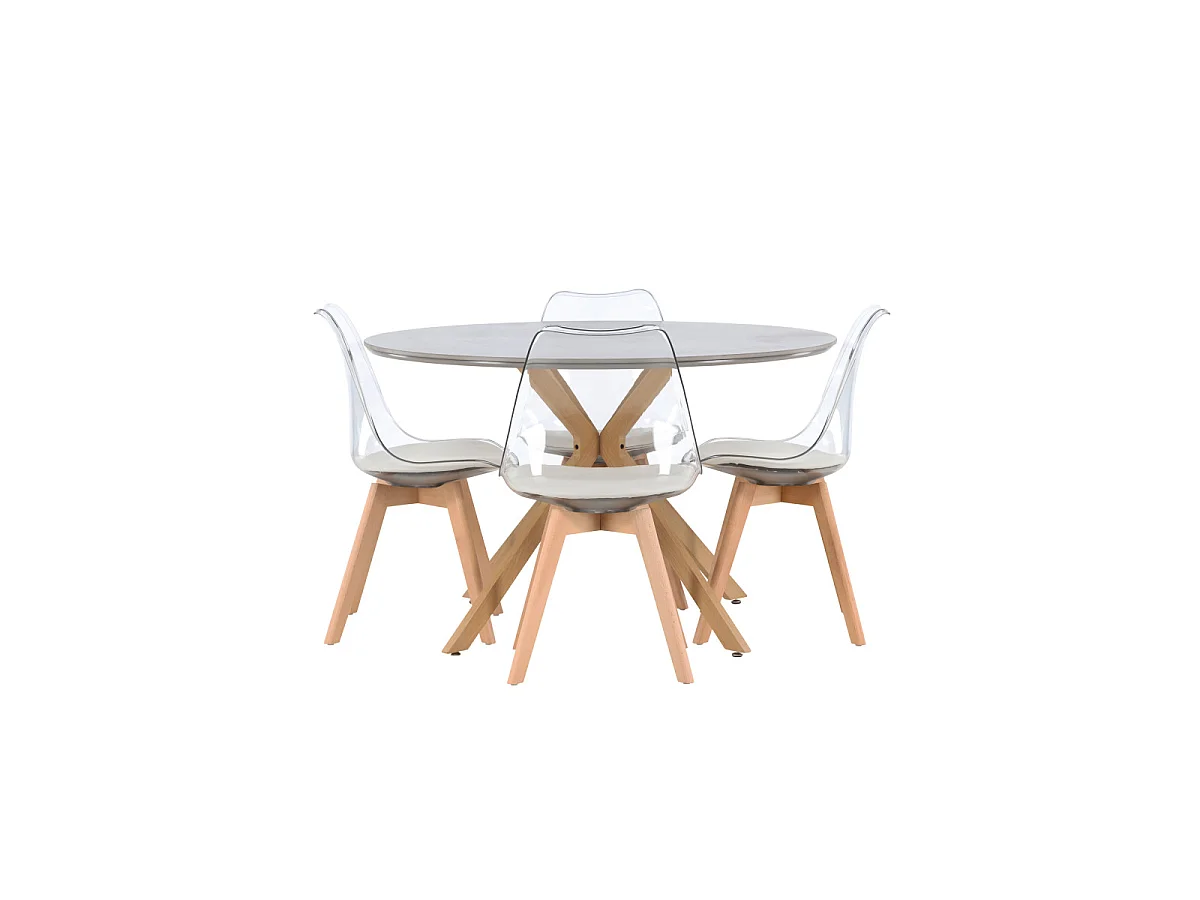 Ensemble Table à Manger & 4 Chaises "Piazza & Edvin" 120cm Gris & Naturel