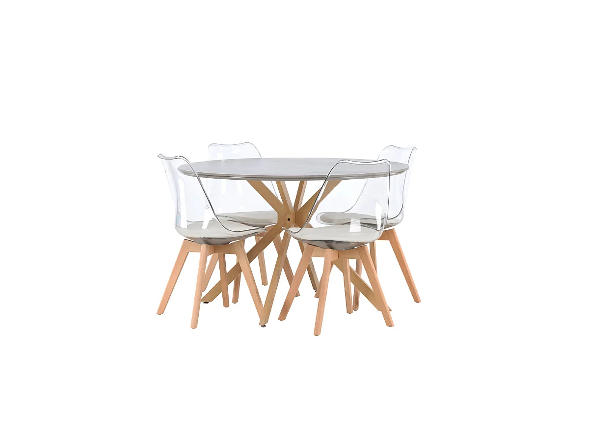 Ensemble Table à Manger & 4 Chaises "Piazza & Edvin" 120cm Gris & Naturel