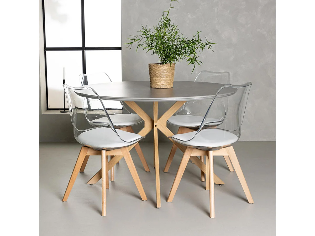 Ensemble Table à Manger & 4 Chaises "Piazza & Edvin" 120cm Gris & Naturel