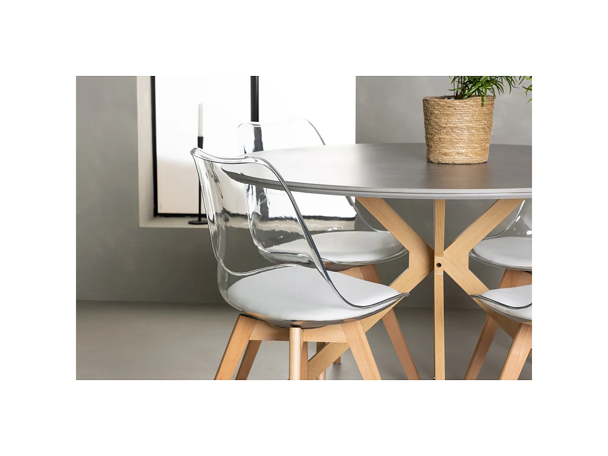 Ensemble Table à Manger & 4 Chaises "Piazza & Edvin" 120cm Gris & Naturel