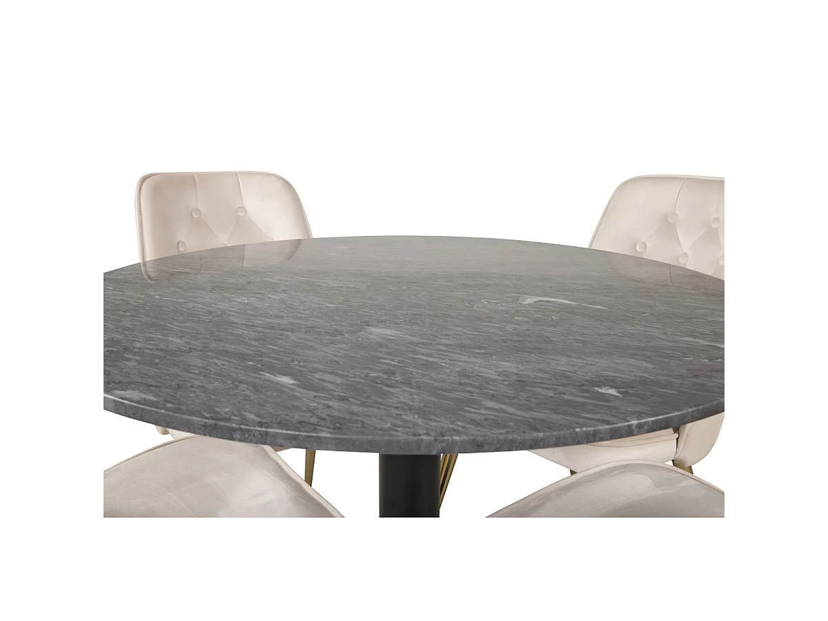 Ensemble Table à Manger & 4 Chaises "Estelle I & Deluxe II" 106cm Gris Foncé & Beige