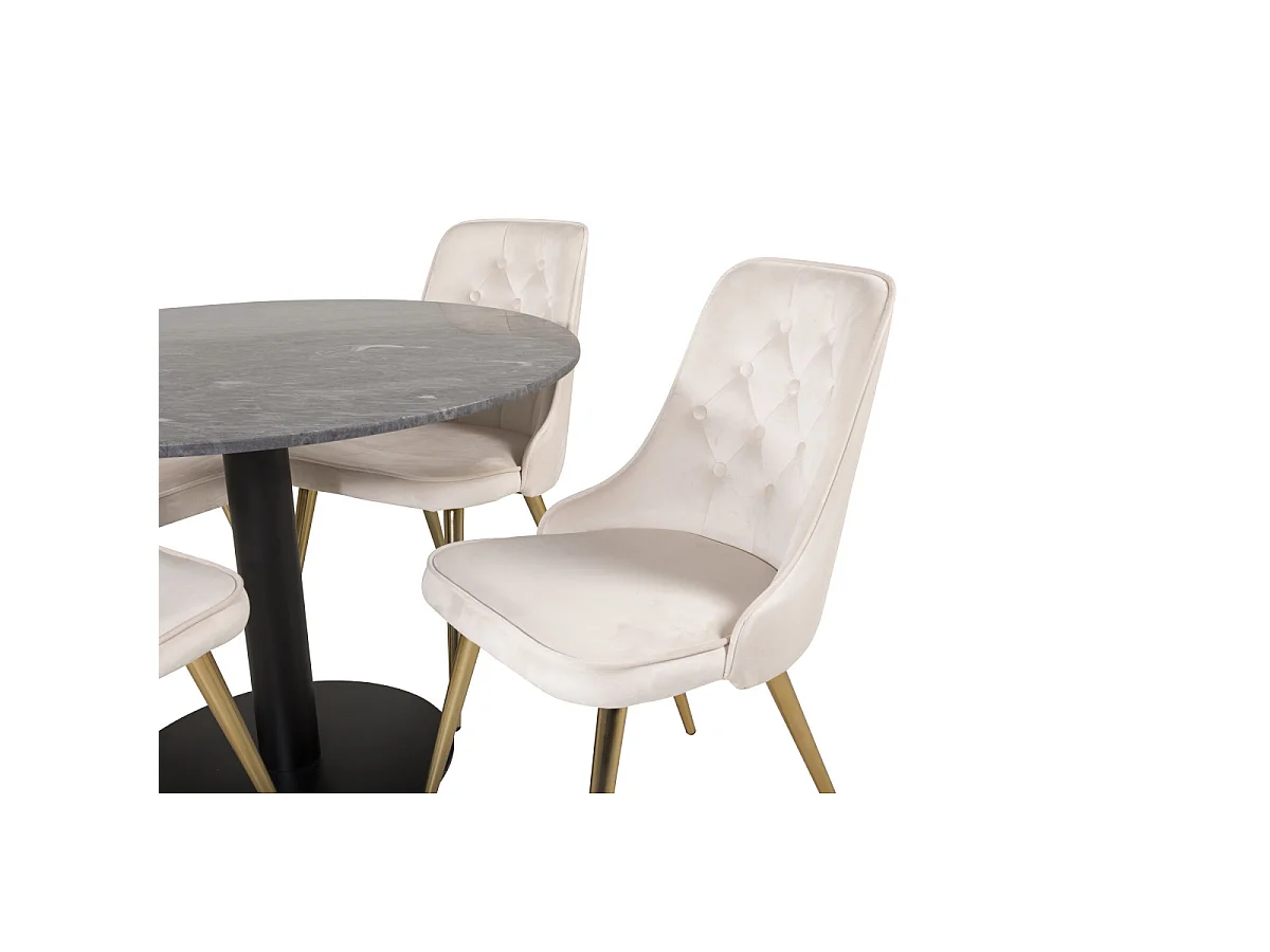 Ensemble Table à Manger & 4 Chaises "Estelle I & Deluxe II" 106cm Gris Foncé & Beige