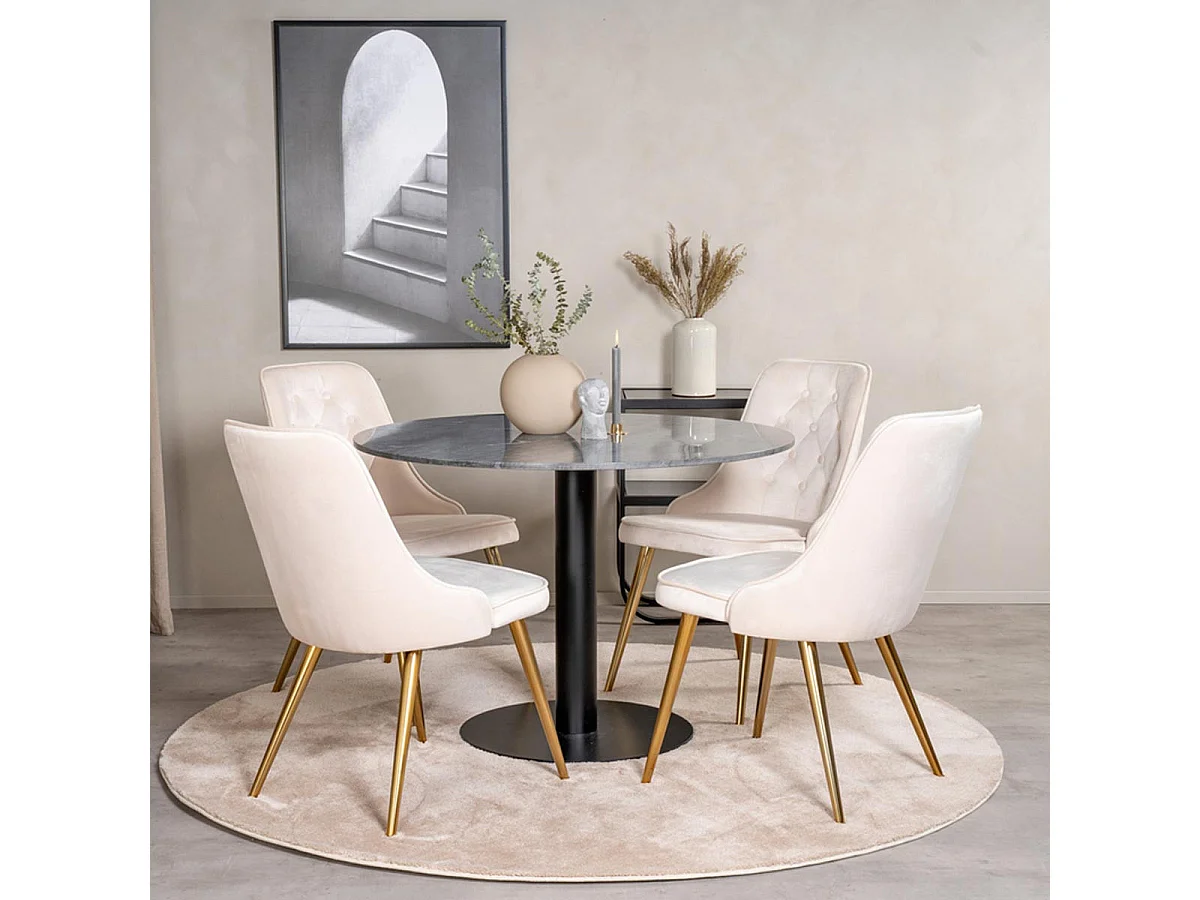 Ensemble Table à Manger & 4 Chaises "Estelle I & Deluxe II" 106cm Gris Foncé & Beige