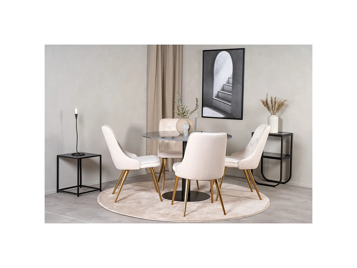 Ensemble Table à Manger & 4 Chaises "Estelle I & Deluxe II" 106cm Gris Foncé & Beige