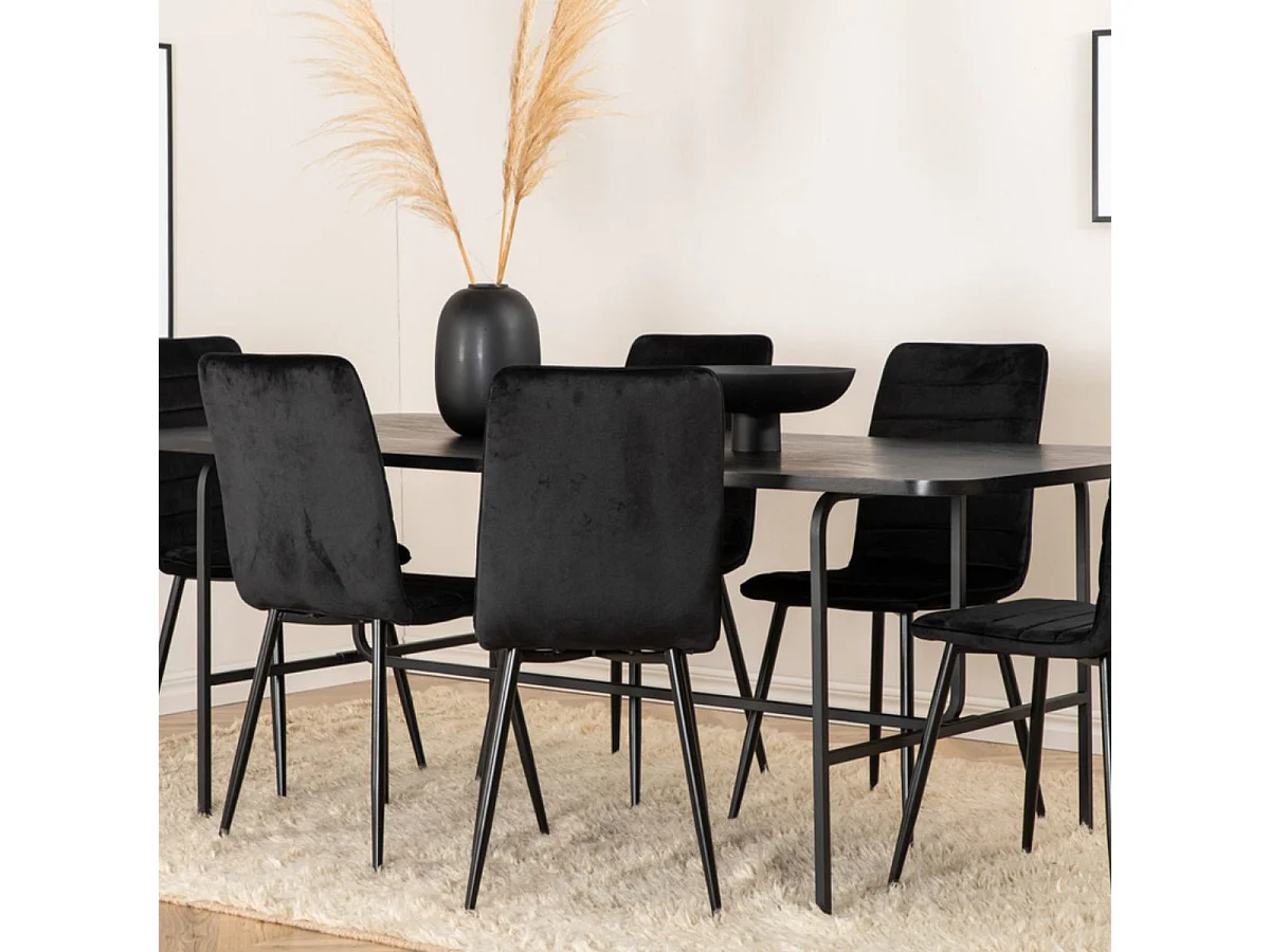 Ensemble Table à Manger & 6 Chaises "Uno & Windu" 200cm Noir
