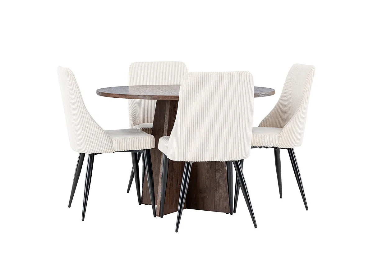 Ensemble Table à Manger & 4 Chaises "Bootcut & Leone" 110cm Moka & Beige
