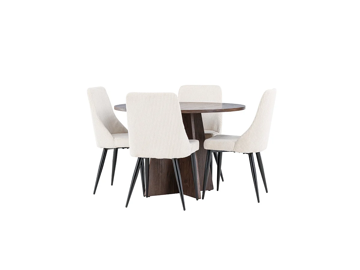 Ensemble Table à Manger & 4 Chaises "Bootcut & Leone" 110cm Moka & Beige
