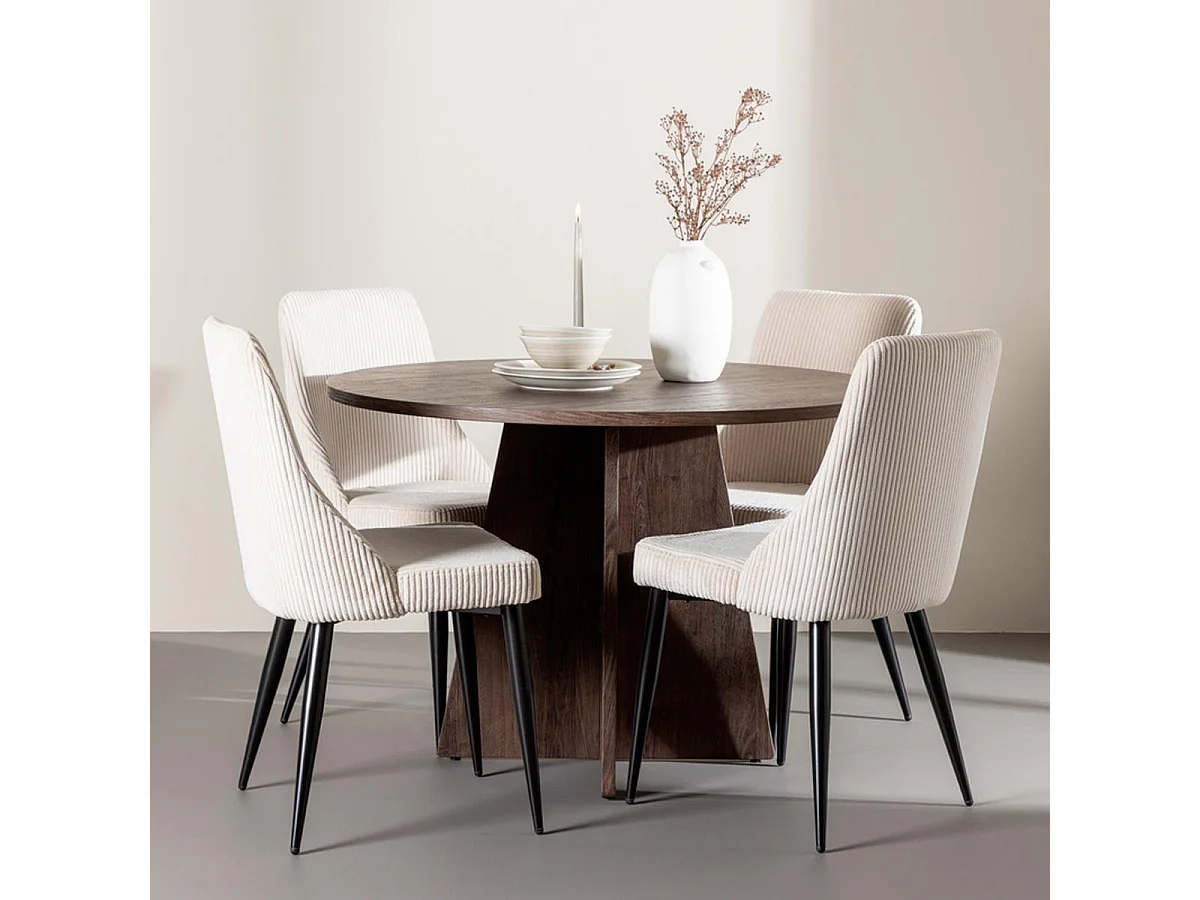 Ensemble Table à Manger & 4 Chaises "Bootcut & Leone" 110cm Moka & Beige