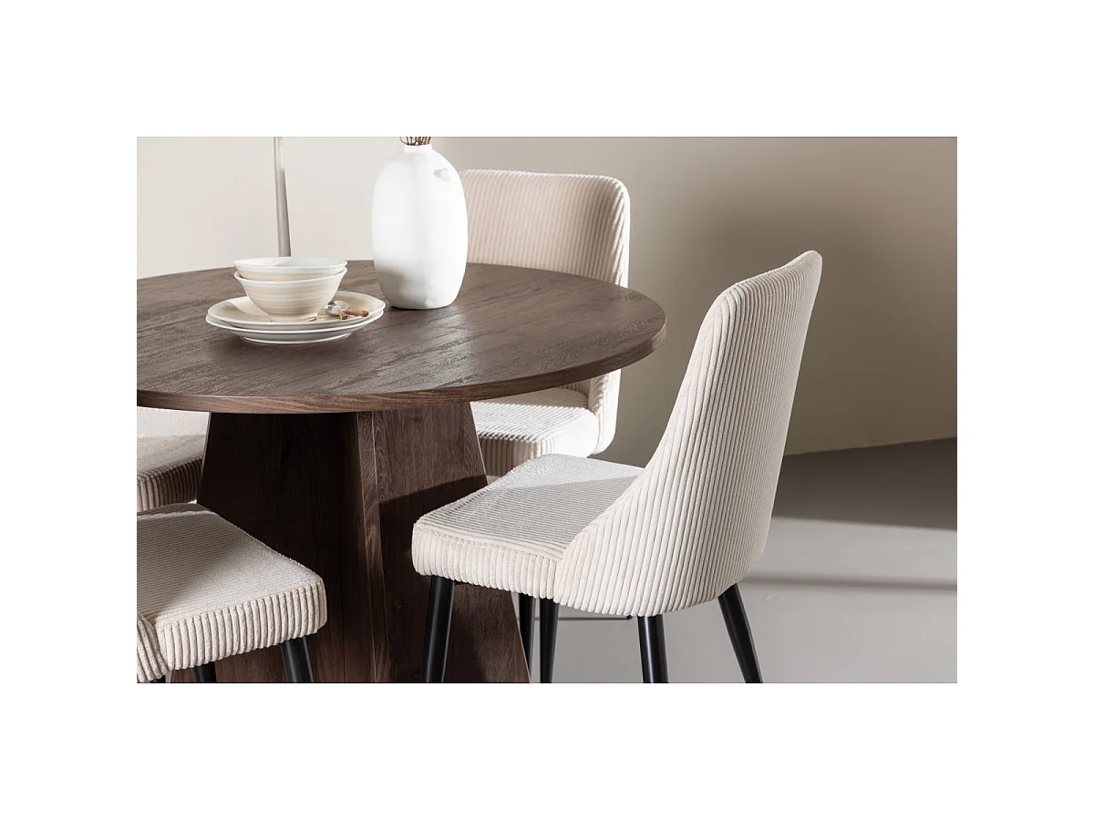 Ensemble Table à Manger & 4 Chaises "Bootcut & Leone" 110cm Moka & Beige