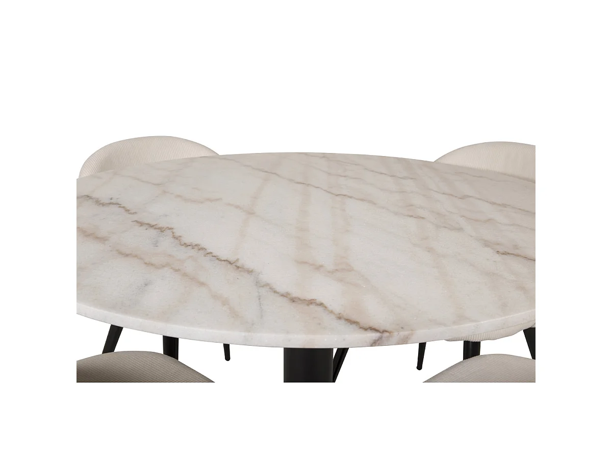 Ensemble Table à Manger & 4 Chaises "Estelle & Velvet" 106cm Blanc & Crème