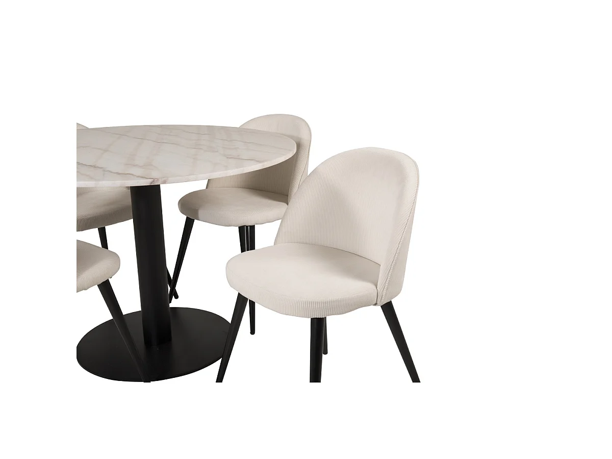 Ensemble Table à Manger & 4 Chaises "Estelle & Velvet" 106cm Blanc & Crème