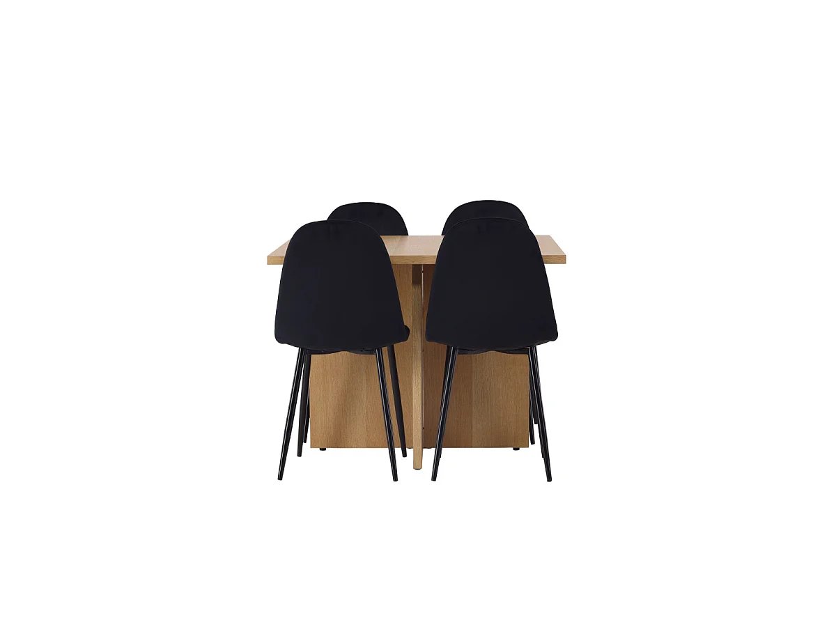 Ensemble Table à Manger & 4 Chaises "Leo & Polar" 100cm Naturel & Noir