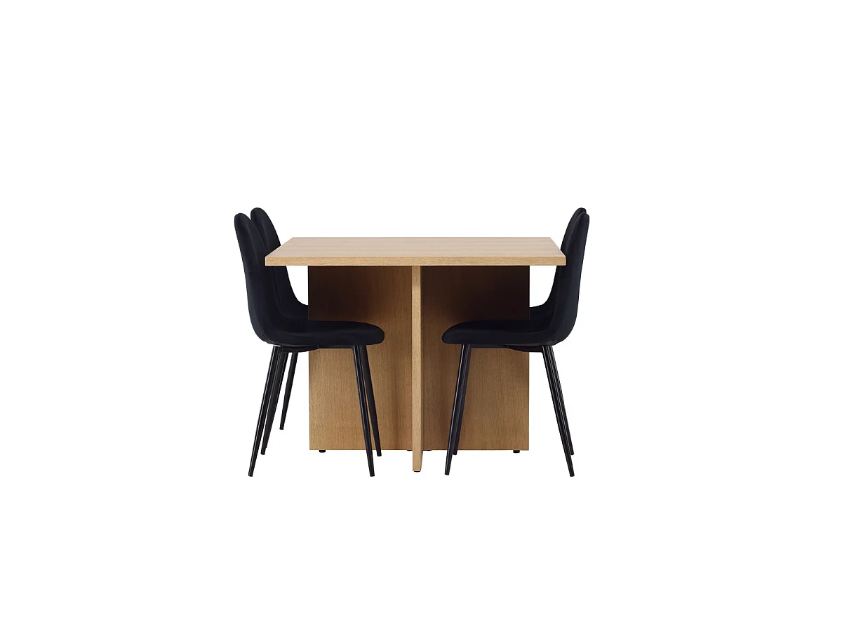 Ensemble Table à Manger & 4 Chaises "Leo & Polar" 100cm Naturel & Noir