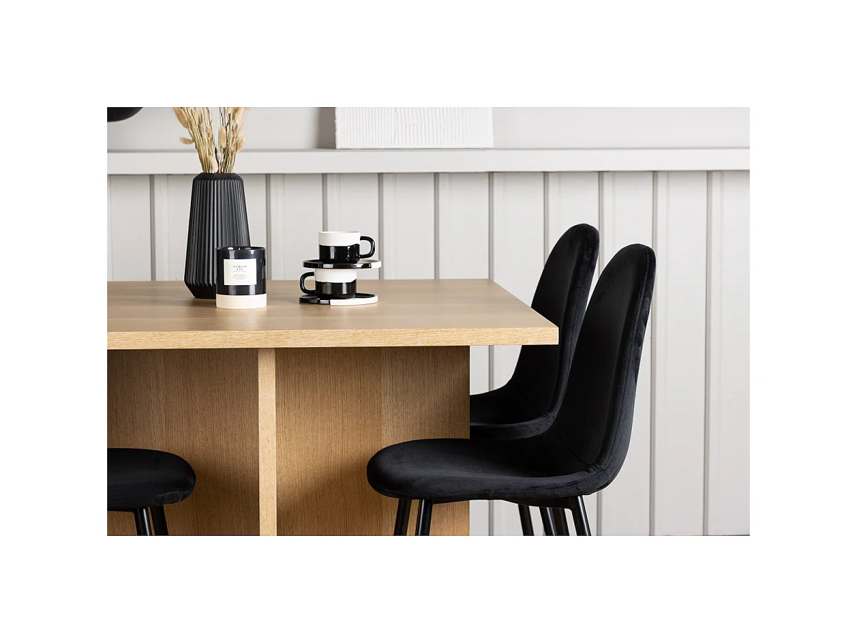 Ensemble Table à Manger & 4 Chaises "Leo & Polar" 100cm Naturel & Noir