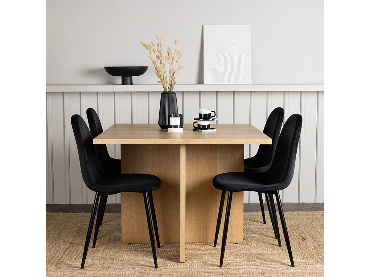 Ensemble Table à Manger & 4 Chaises "Leo & Polar" 100cm Naturel & Noir
