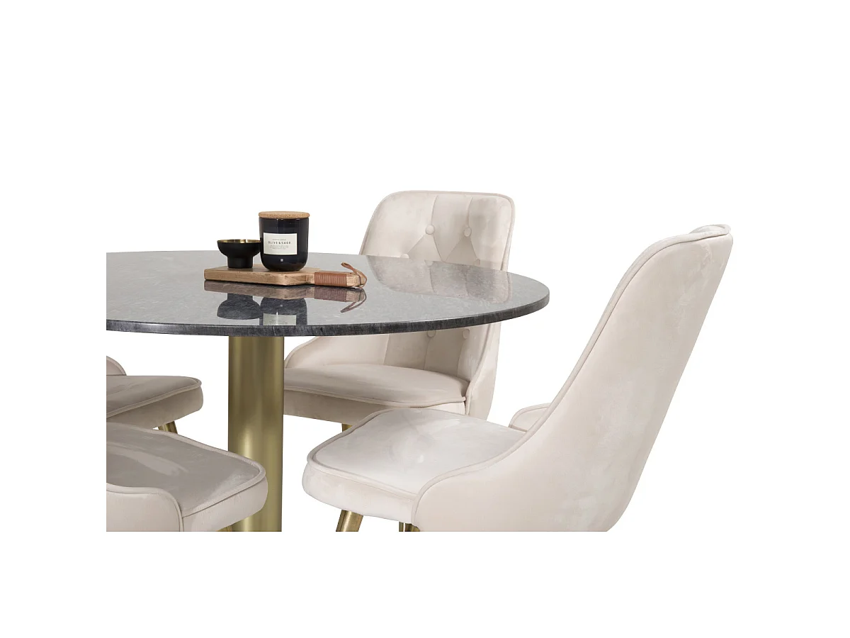 Ensemble Table à Manger & 4 Chaises "Estelle II & Deluxe II" 106cm Gris Foncé & Beige