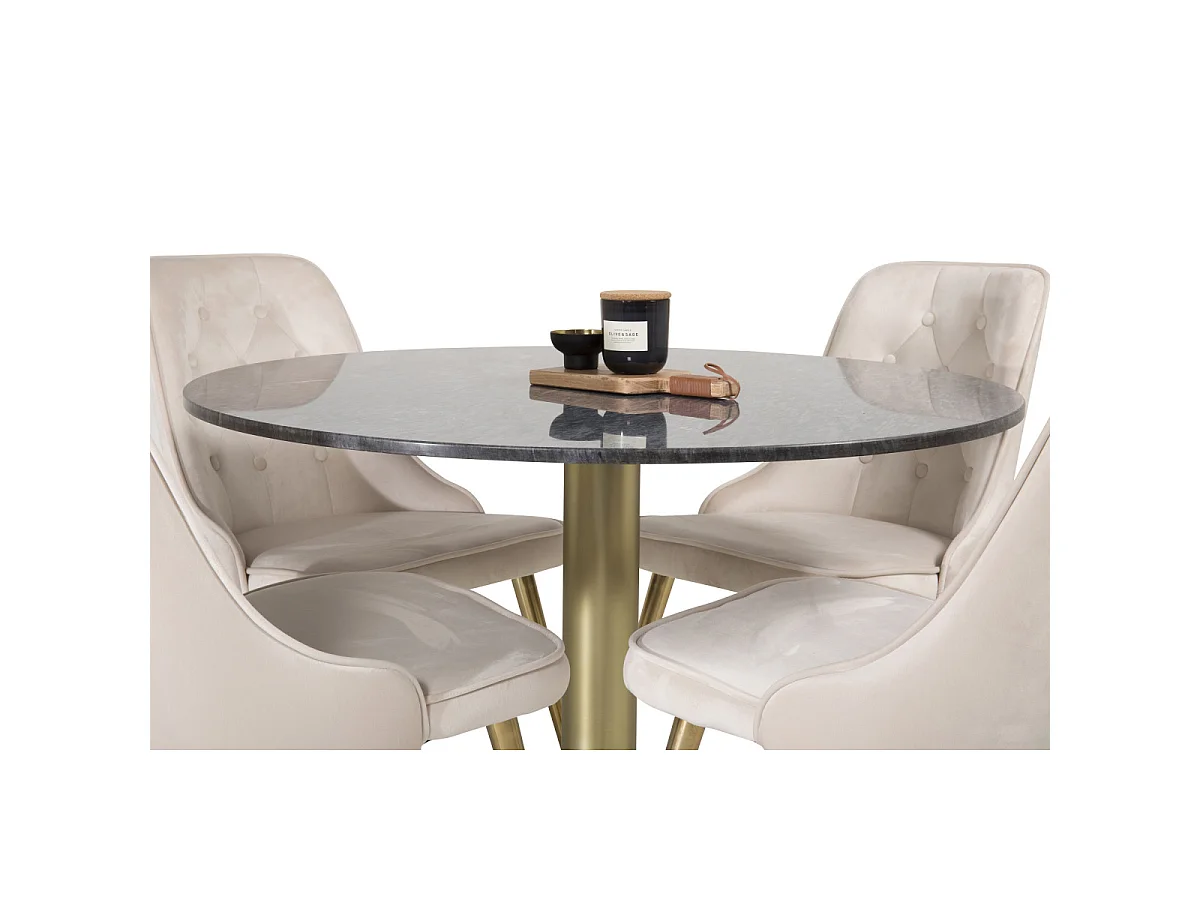 Ensemble Table à Manger & 4 Chaises "Estelle II & Deluxe II" 106cm Gris Foncé & Beige