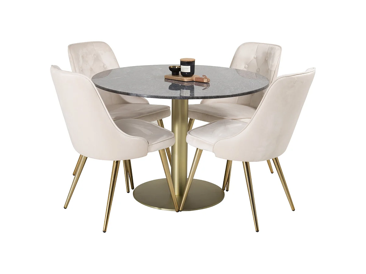 Ensemble Table à Manger & 4 Chaises "Estelle II & Deluxe II" 106cm Gris Foncé & Beige