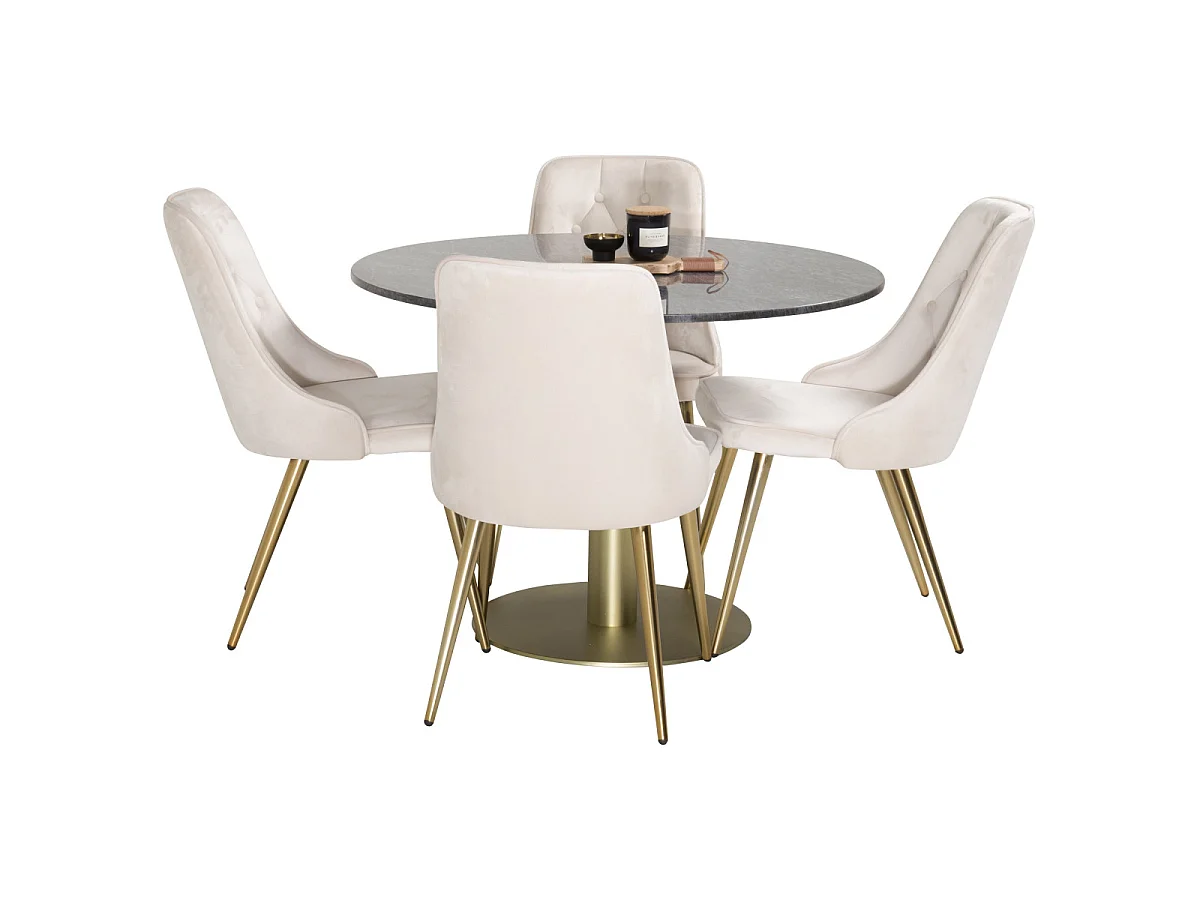 Ensemble Table à Manger & 4 Chaises "Estelle II & Deluxe II" 106cm Gris Foncé & Beige