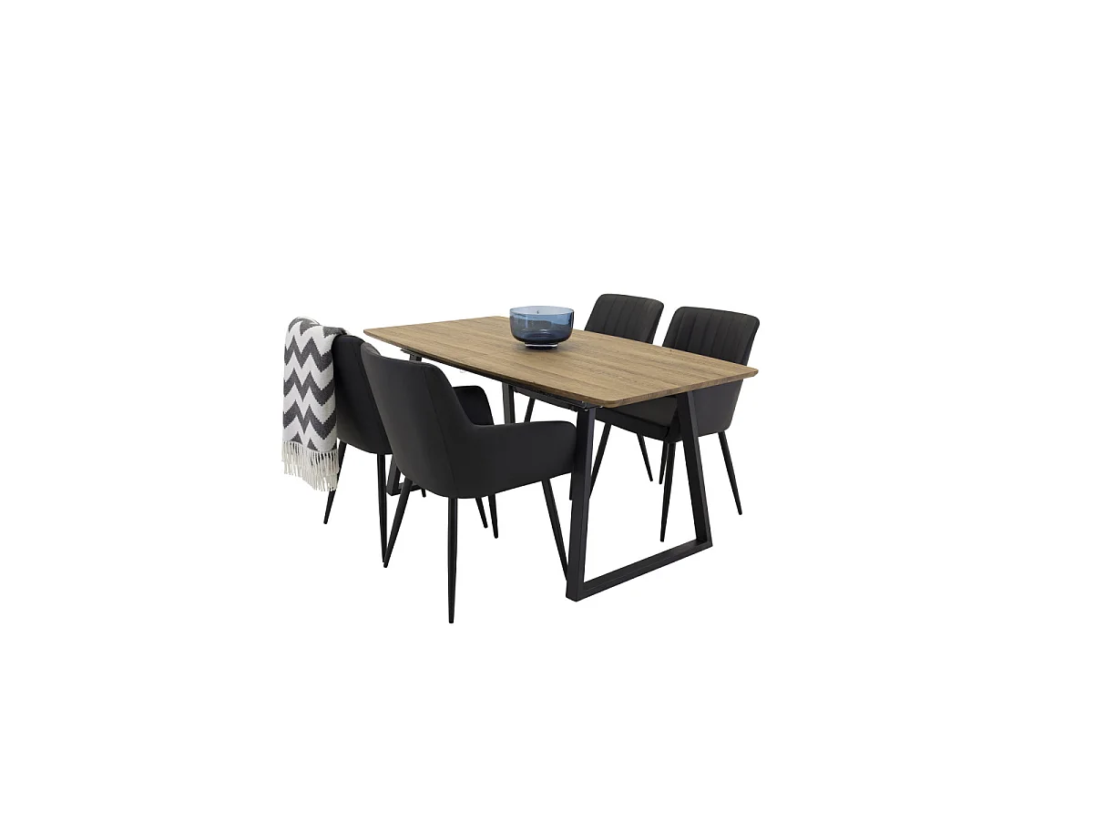 Ensemble Table à Manger Extensible & 4 Chaises "Inca & Comfort" 160-200cm Noyer & Noir