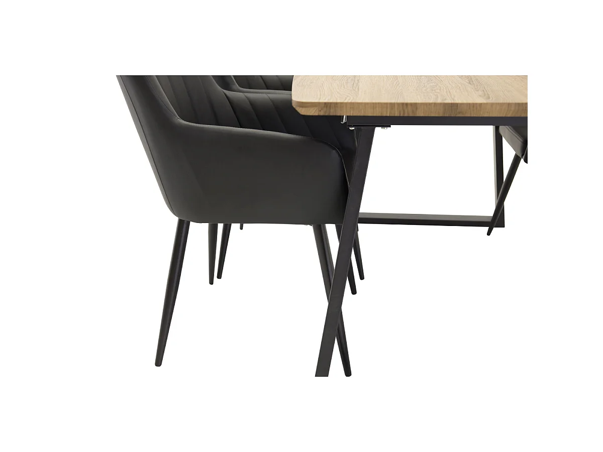 Ensemble Table à Manger Extensible & 4 Chaises "Inca & Comfort" 160-200cm Noyer & Noir
