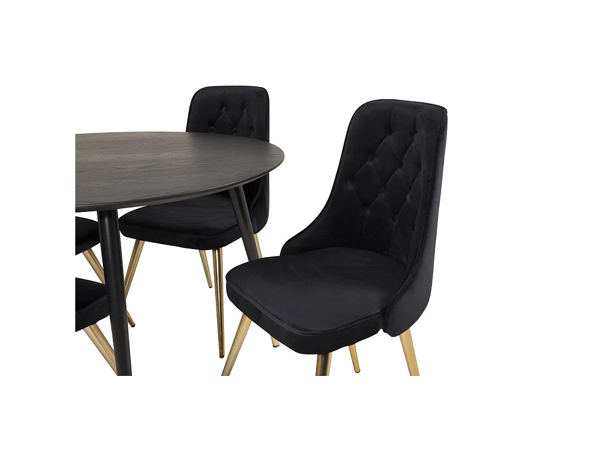 Ensemble Table à Manger & 4 Chaises "Dipp & Deluxe" 115cm Noir & Or