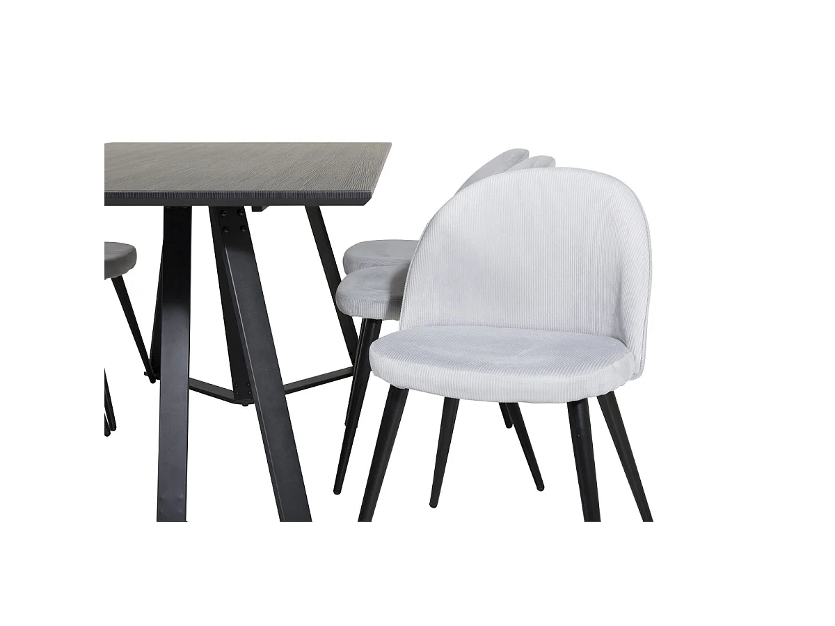 Ensemble Table à Manger & 6 Chaises "Marina & Corduroy" 180cm Noir & Gris