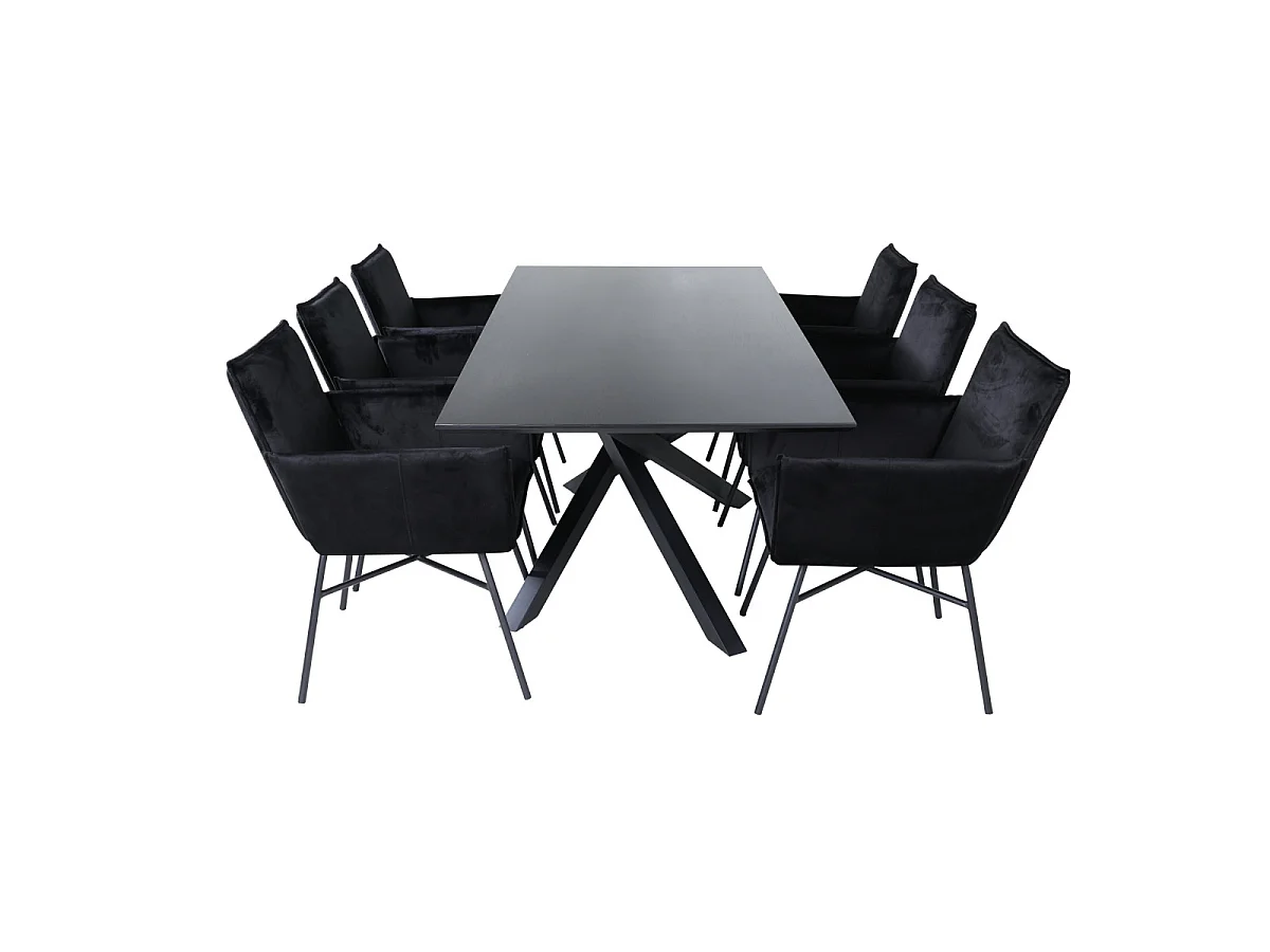 Ensemble Table à Manger & 6 Chaises "Piazza & Petra" 180cm Noir