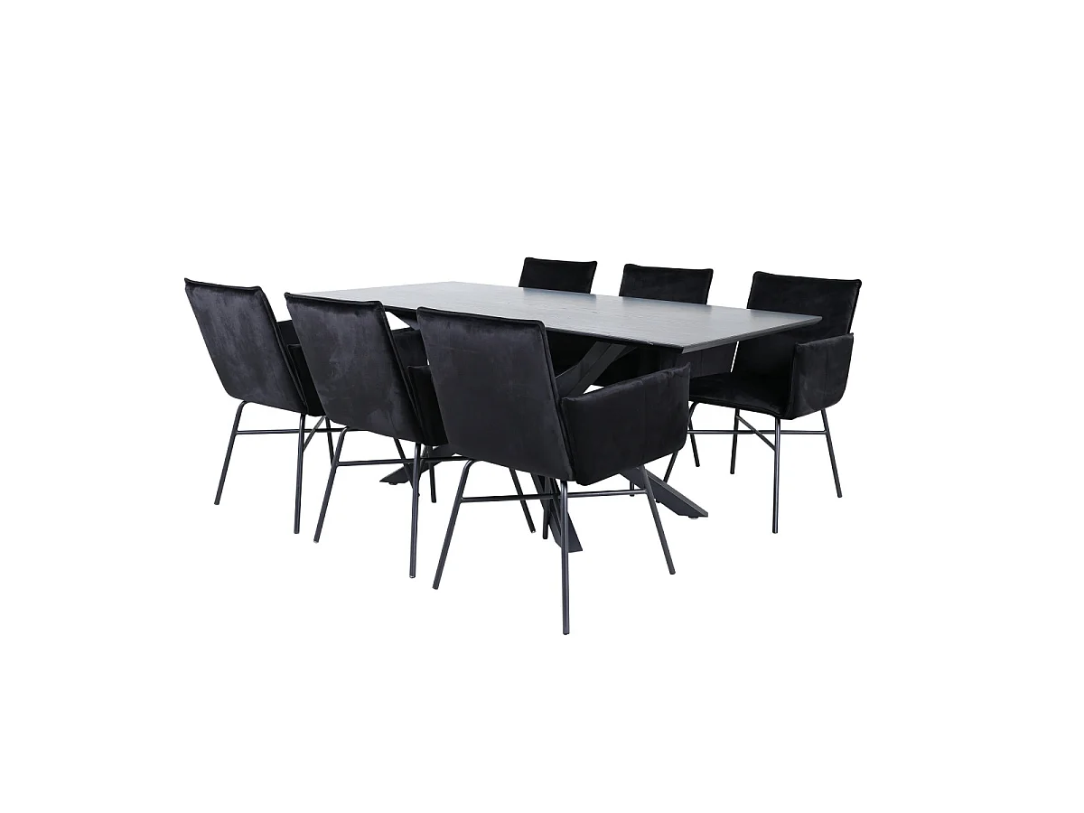 Ensemble Table à Manger & 6 Chaises "Piazza & Petra" 180cm Noir