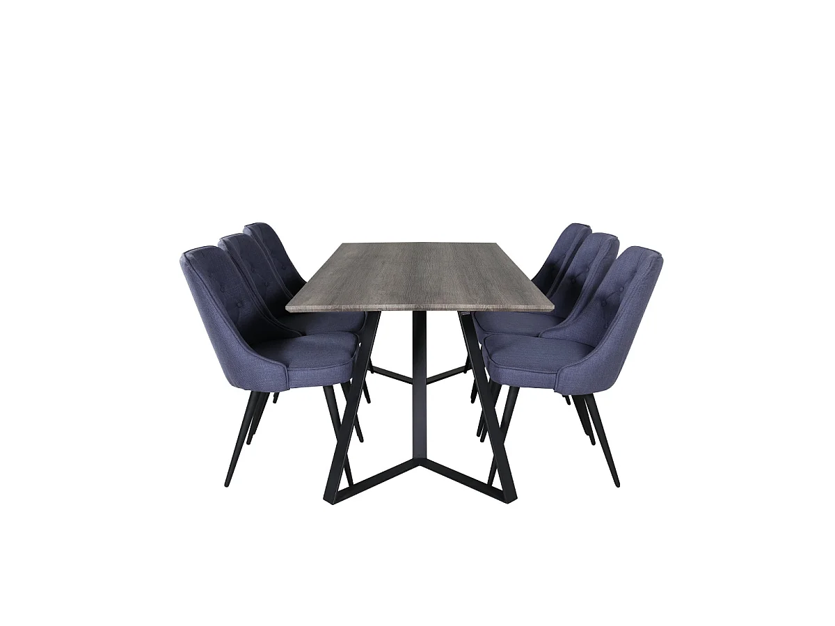 Ensemble Table à Manger & 6 Chaises "Marina & Deluxe" 180cm Naturel & Bleu