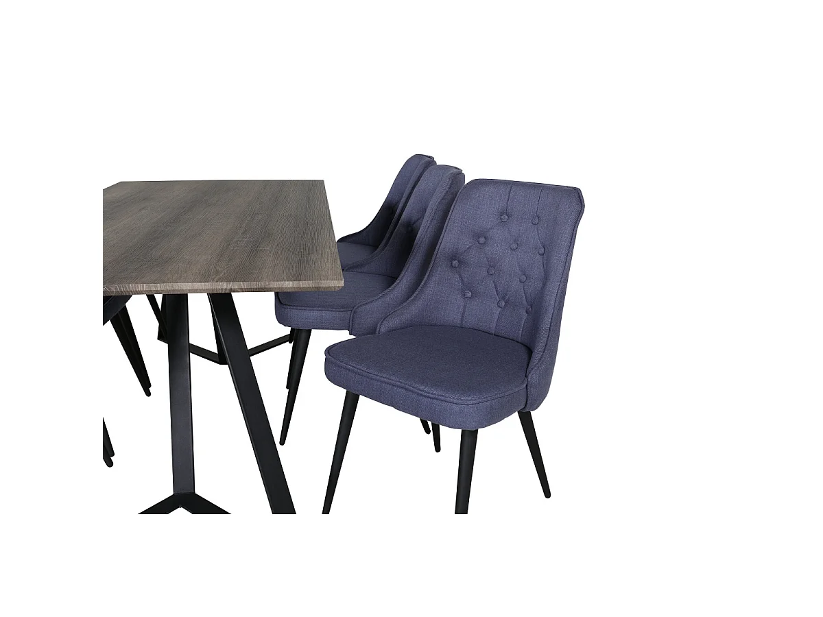 Ensemble Table à Manger & 6 Chaises "Marina & Deluxe" 180cm Naturel & Bleu
